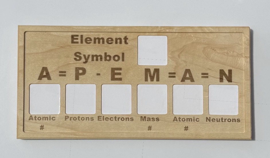 Wood APE MAN atomic structure board with blank dry-erase tiles
